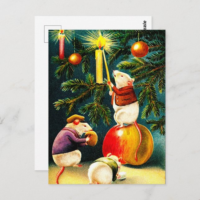 Merry Christmas. Vintage Funny Mice  Postcard (Front/Back)