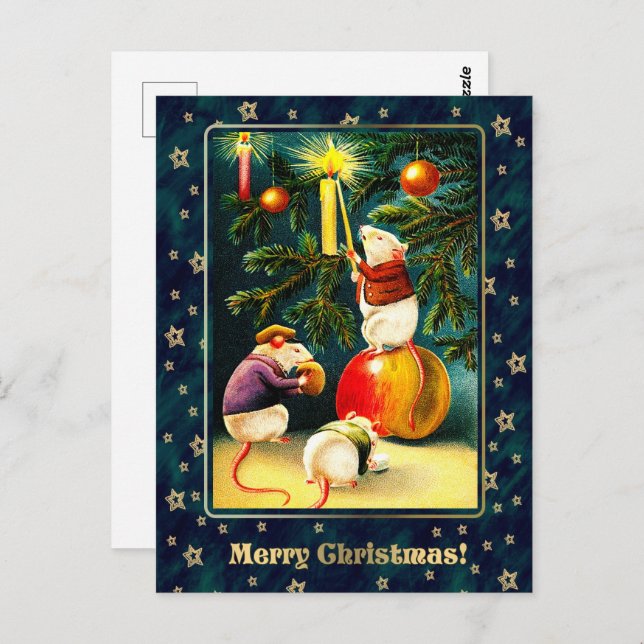 Merry Christmas. Vintage Funny Mice  Postcard (Front/Back)