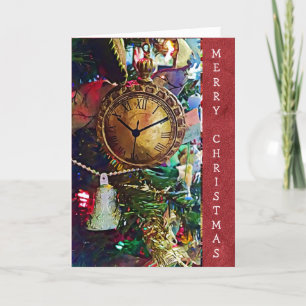 Merry Christmas Vintage Gold Pocket Watch Card