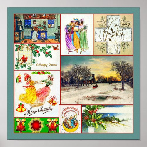 Merry Christmas Vintage Holiday Collage Poster