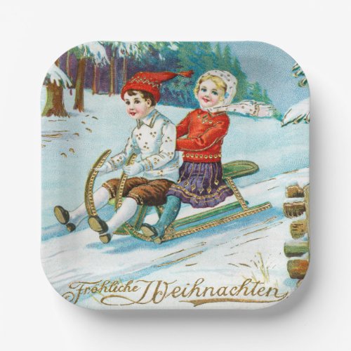 Merry christmas vintage holiday  paper plates