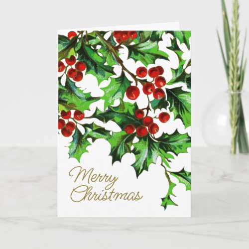 Merry Christmas Vintage Holly Berries with Message Card