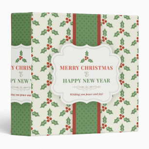 Merry Christmas Vintage Holly Berry 3 Ring Binder