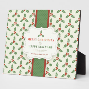 Merry Christmas Vintage Holly Berry Plaque