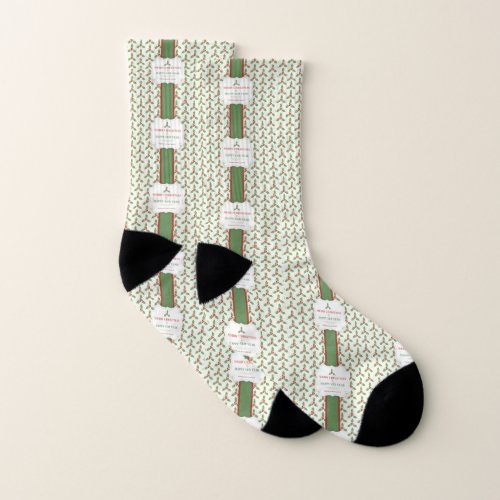 Merry Christmas Vintage Holly Berry Socks