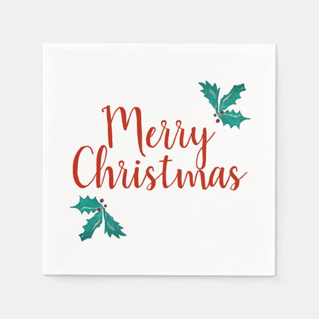Merry Christmas Vintage Holly Napkins (Front)