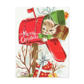 Merry Christmas Vintage Kitten in the Mailbox  Postcard