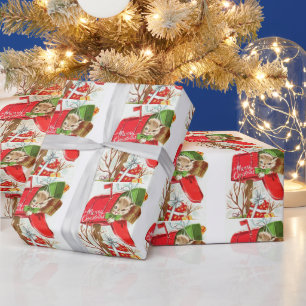 Merry Christmas Vintage Kitten in the Mailbox Wrapping Paper