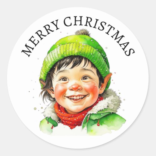 Merry Christmas  Vintage Little Boy Classic Round Sticker