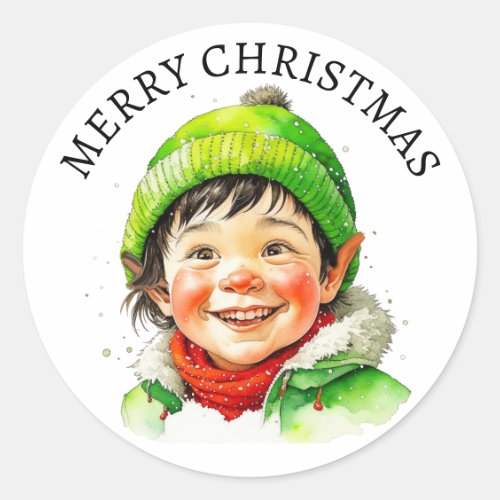 Merry Christmas | Vintage Little Boy Classic Round Sticker