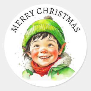 Merry Christmas Vintage Little Boy Classic Round Sticker