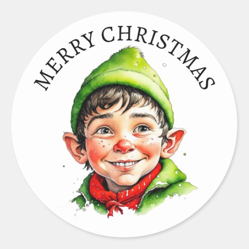 Merry Christmas  Vintage Little Boy Elf Classic Round Sticker