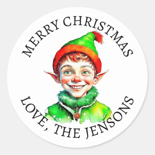 Merry Christmas  Vintage Little Elf Personalized Classic Round Sticker