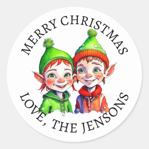 Merry Christmas  Vintage Little Elf Personalized Classic Round Sticker