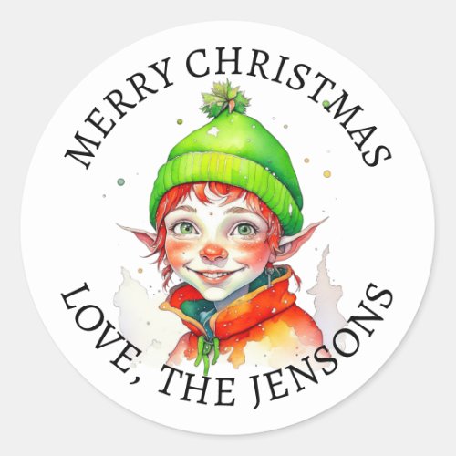 Merry Christmas  Vintage Little Elf Personalized Classic Round Sticker