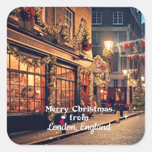 Merry Christmas Vintage London  Square Sticker