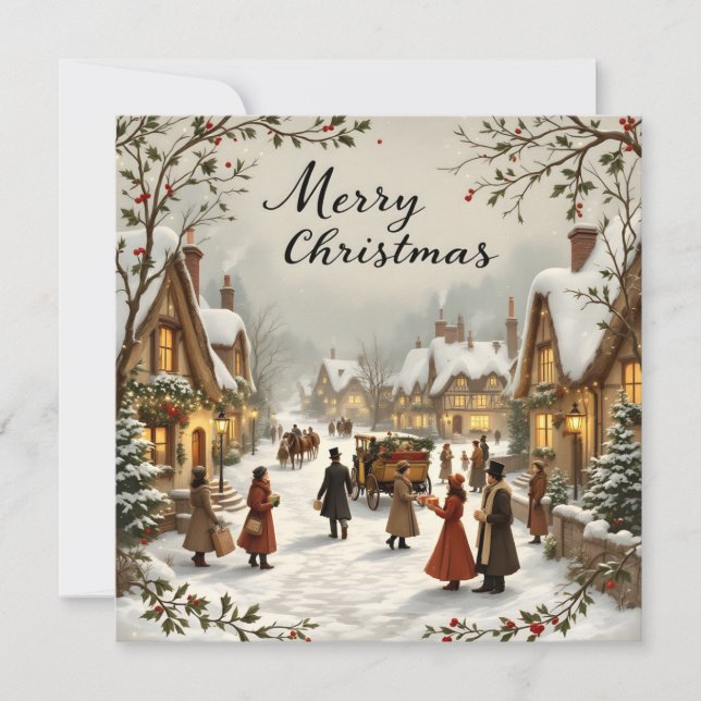Merry Christmas Vintage Note Card (Front)