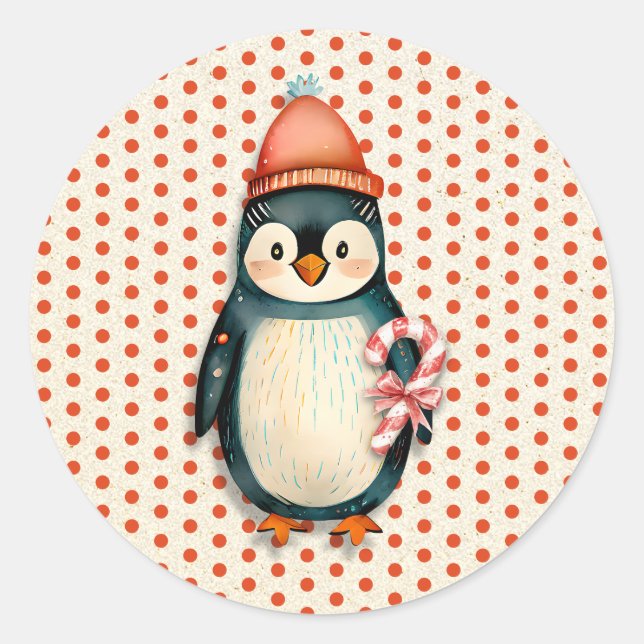 Merry Christmas  | Vintage Penguins Christmas Classic Round Sticker (Front)