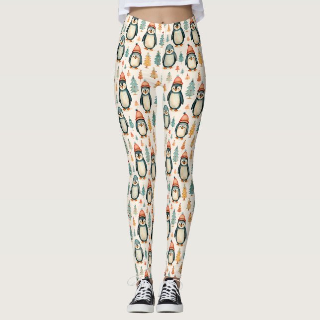 Merry Christmas  | Vintage Penguins Christmas Leggings (Front)