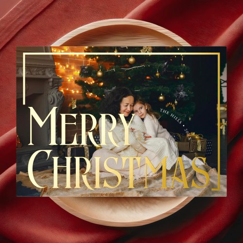 Merry Christmas Vintage Photo Foil Holiday Card