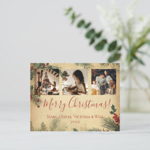 Merry Christmas Vintage Photo Rustic  Holiday Postcard