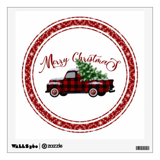 Merry Christmas! Vintage Pickup Truck Wall Decal (Front)