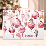 Merry Christmas Vintage Pink Ornaments Holiday Card<br><div class="desc">Celebrate the holidays in style with this elegant card featuring beautifully detailed pink Christmas ornaments. The "Merry Christmas" message adds a festive touch,  making it perfect for sending warm and joyful holiday greetings to friends and family.</div>