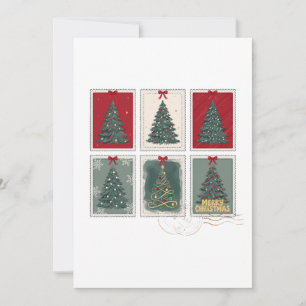 Merry Christmas Vintage Postage Stamps Tree Bow Invitation