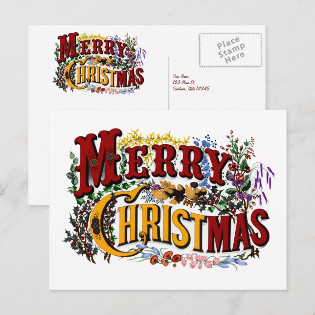 Merry Christmas Vintage Postcard (Front/Back)