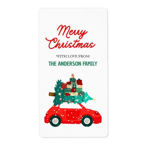 Merry Christmas vintage red car  Label