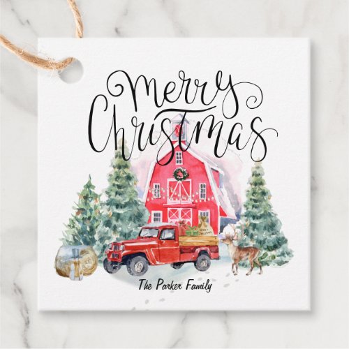 Merry Christmas  Vintage Red Farmhouse Truck Favor Tags