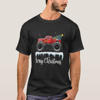 Merry Christmas Vintage Red Monster Truck Old Fash T-Shirt