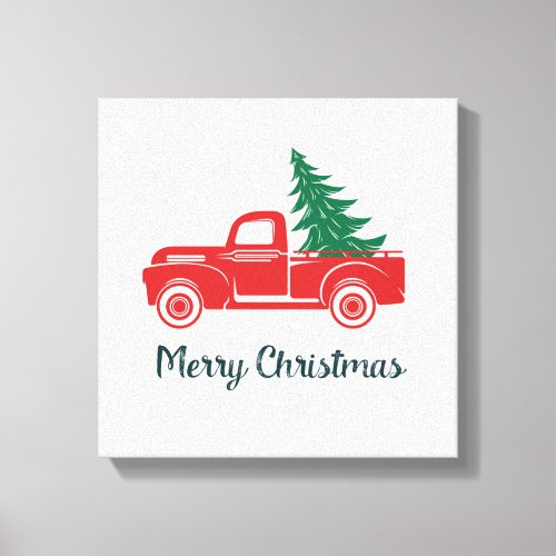 Merry Christmas  Vintage Red Pickup Truck Canvas Print