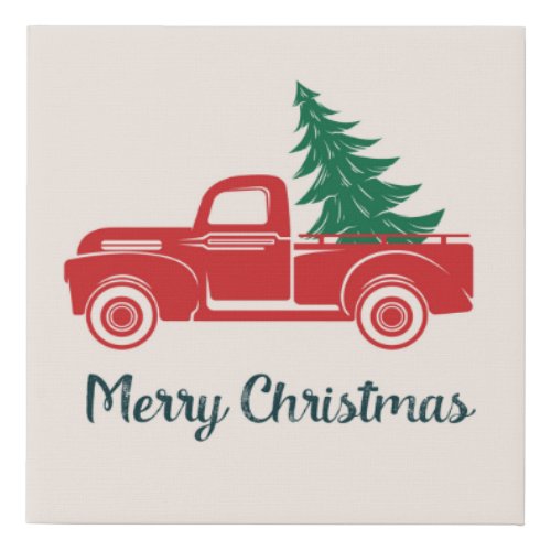 Merry Christmas  Vintage Red Pickup Truck Faux Canvas Print