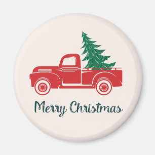 Merry Christmas   Vintage Red Pickup Truck Magnet