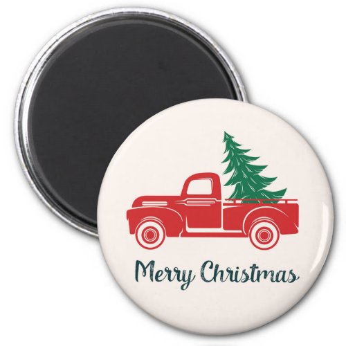 Merry Christmas  Vintage Red Pickup Truck Magnet