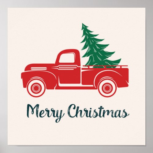 Merry Christmas  Vintage Red Pickup Truck Poster