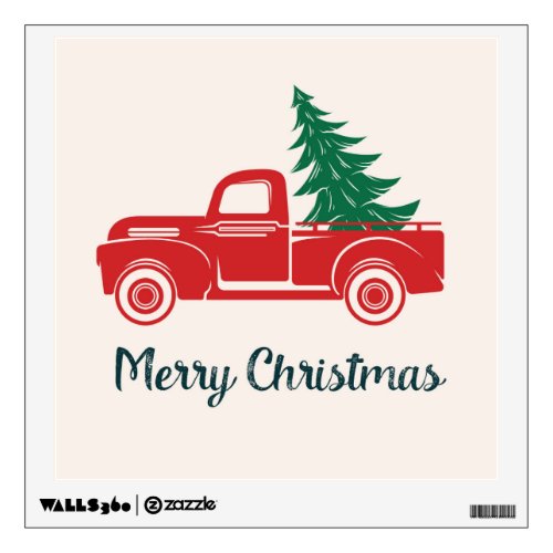 Merry Christmas  Vintage Red Pickup Truck Wall Decal