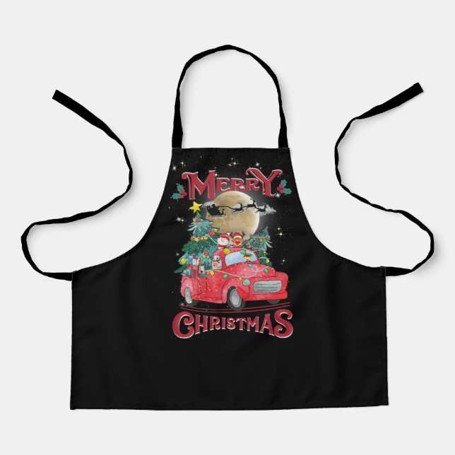 Merry Christmas Vintage Red Santa Truck Apron (Front)