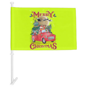 Merry Christmas Vintage Red Santa Truck Car Flag