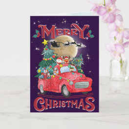Merry Christmas Vintage Red Santa Truck Card