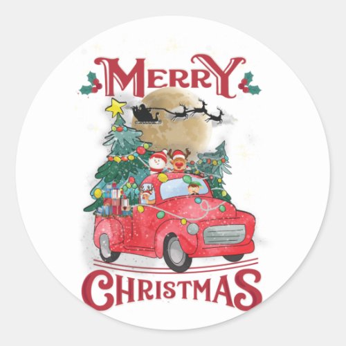 Merry Christmas Vintage Red Santa Truck Classic Round Sticker