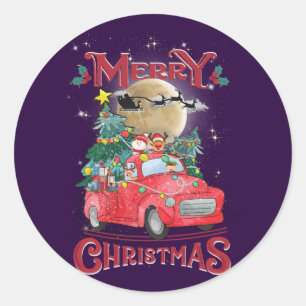 Merry Christmas Vintage Red Santa Truck Classic Round Sticker