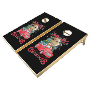 Merry Christmas Vintage Red Santa Truck Cornhole Set