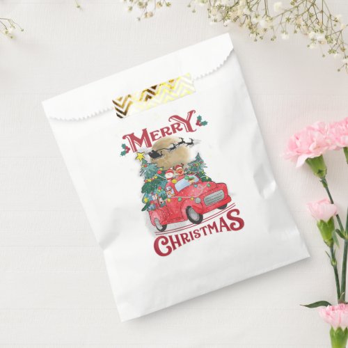 Merry Christmas Vintage Red Santa Truck Favor Bag