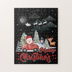 Merry Christmas Vintage Red Santa Truck Gifts Jigsaw Puzzle