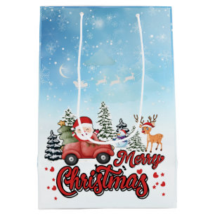 Merry Christmas Vintage Red Santa Truck Gifts Medium Gift Bag