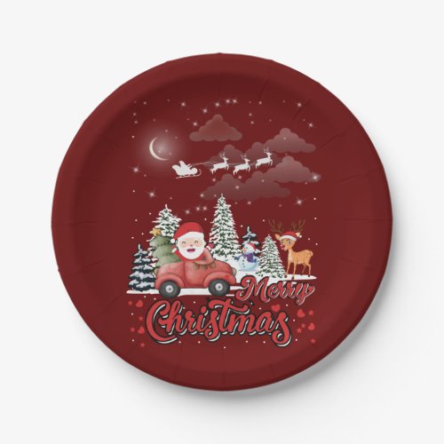 Merry Christmas Vintage Red Santa Truck Gifts Paper Plates