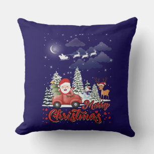 Merry Christmas Vintage Red Santa Truck Gifts Throw Pillow