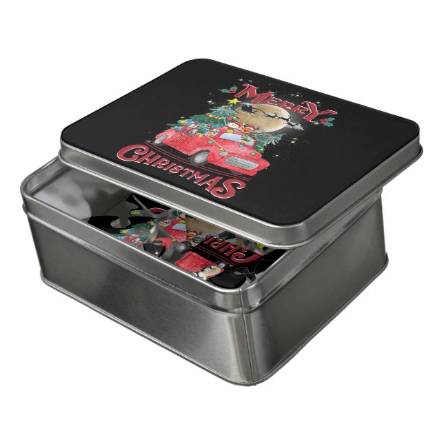 Merry Christmas Vintage Red Santa Truck Jigsaw Puzzle (Lid Open)